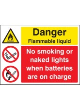 Flammable Liquid No Smoking / Naked Lights Batteries On Charge