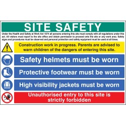 Site Safety - H&S Act - Construction Work - Helmets - Footwear - Hi Vis - Unauthorised Entry Forbidden